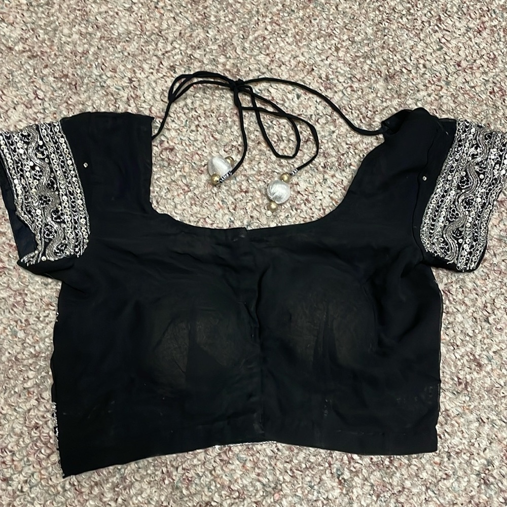 Elegant Black Women's Top with Embroidered Sleeves